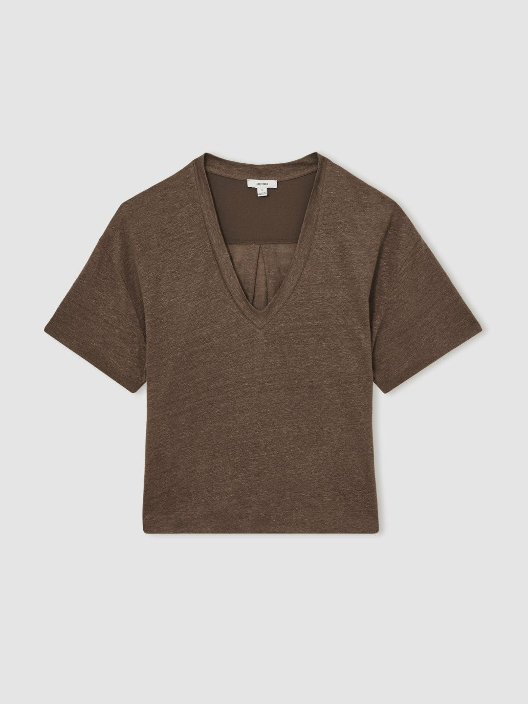 Linen V-Neck T-Shirt in Brown Women | Reiss