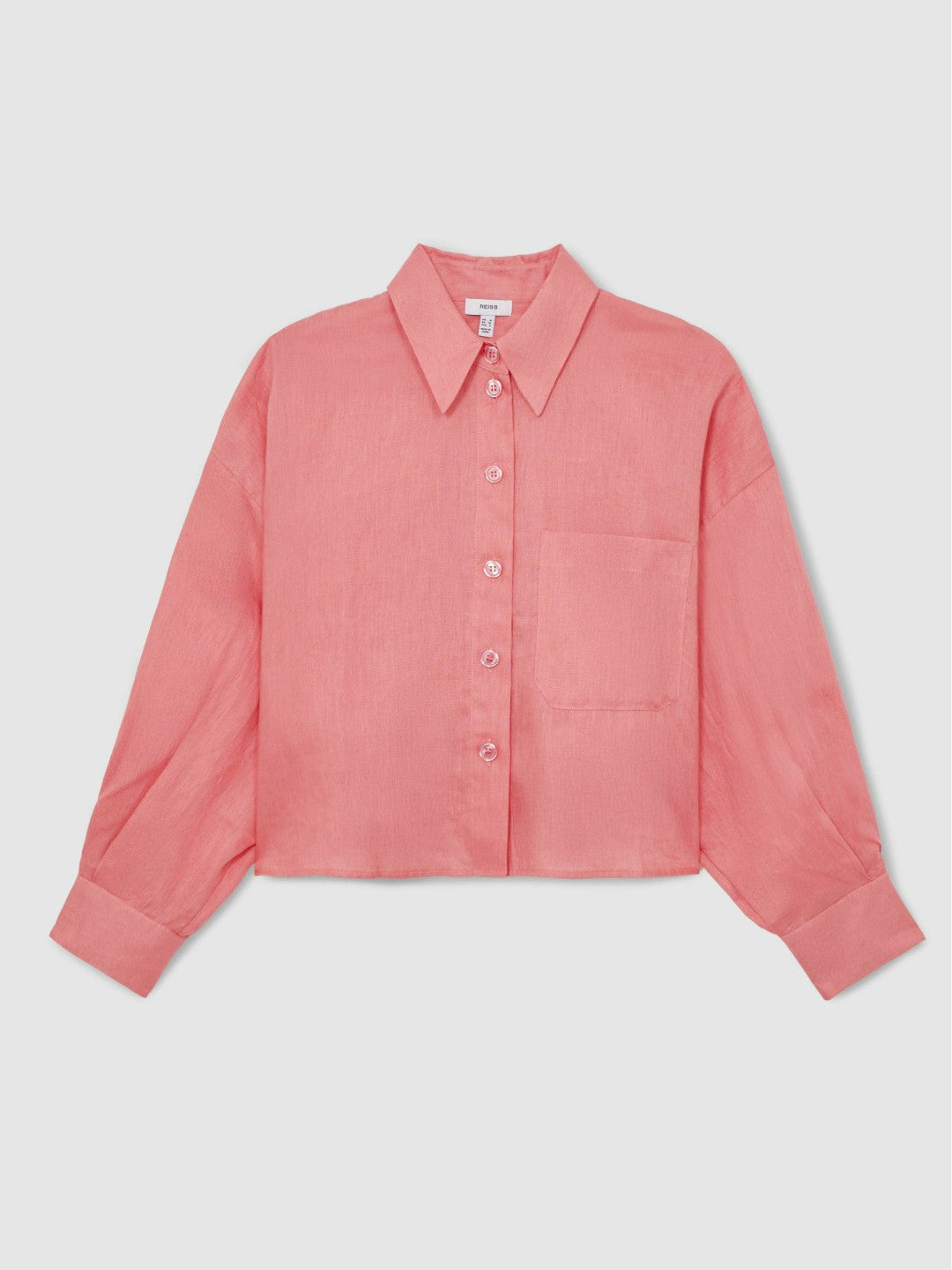 Oversize Linen Cropped Shirt in Pink Women | Reiss