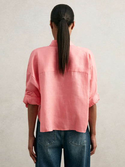 Oversize Linen Cropped Shirt in Pink Women | Reiss