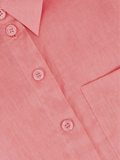 Oversize Linen Cropped Shirt in Pink Women | Reiss