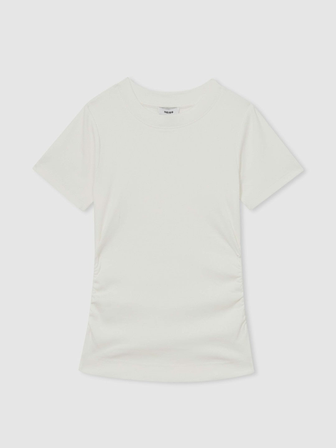 Stretch-Cotton Ruched Ribbed T-Shirt in White Women | Reiss