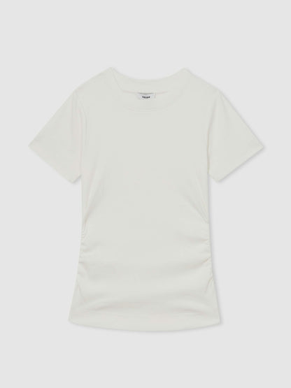 Stretch-Cotton Ruched Ribbed T-Shirt in White Women | Reiss
