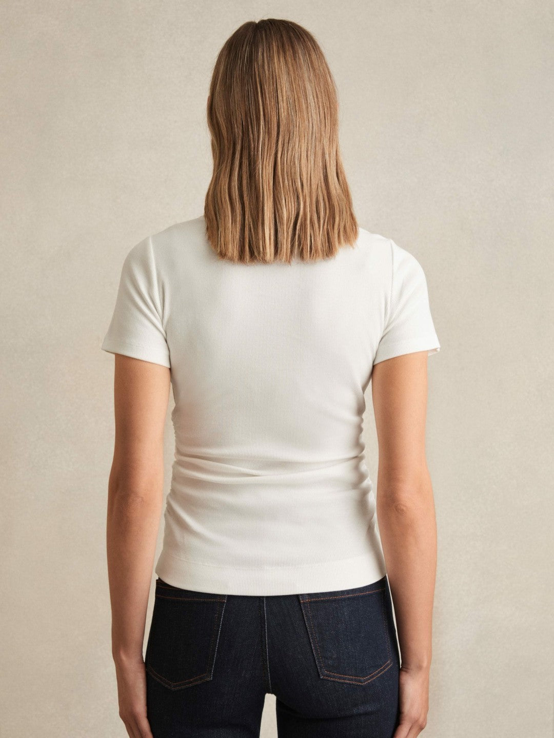 Stretch-Cotton Ruched Ribbed T-Shirt in White Women | Reiss