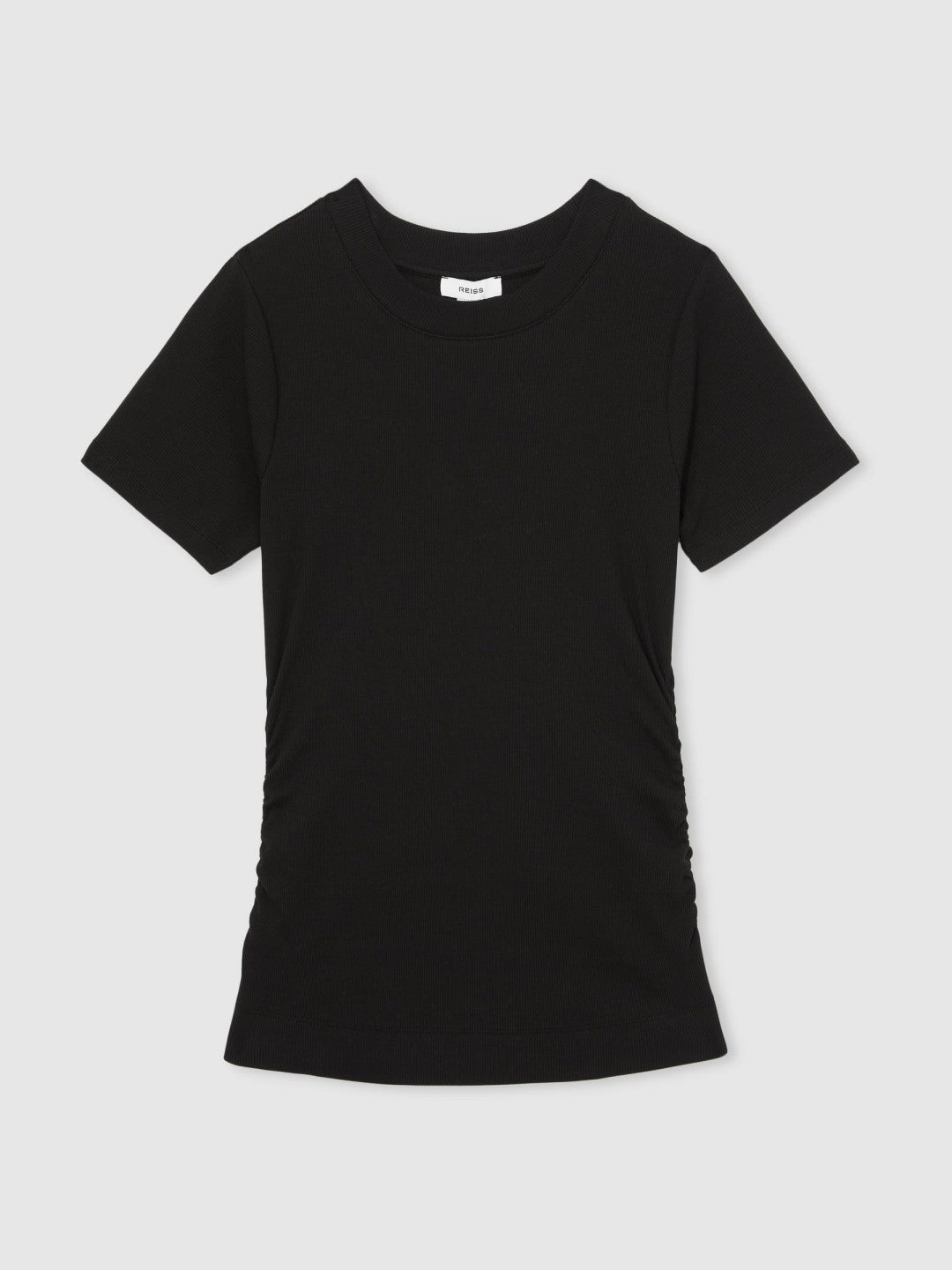 Stretch-Cotton Ruched Ribbed T-Shirt in Black Women | Reiss