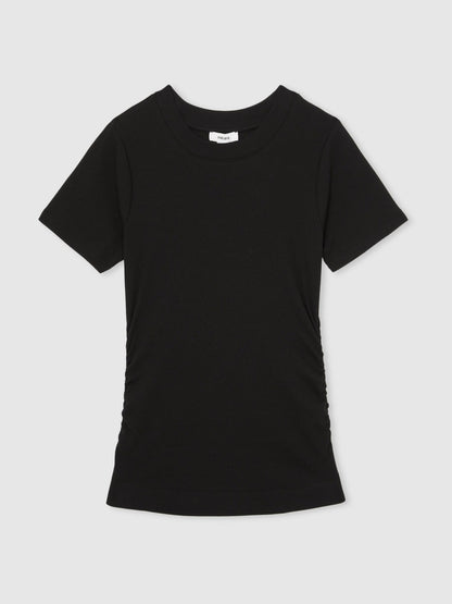 Stretch-Cotton Ruched Ribbed T-Shirt in Black Women | Reiss