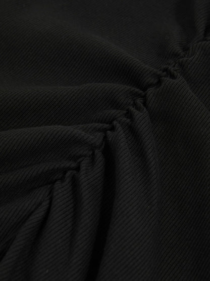 Stretch-Cotton Ruched Ribbed T-Shirt in Black Women | Reiss