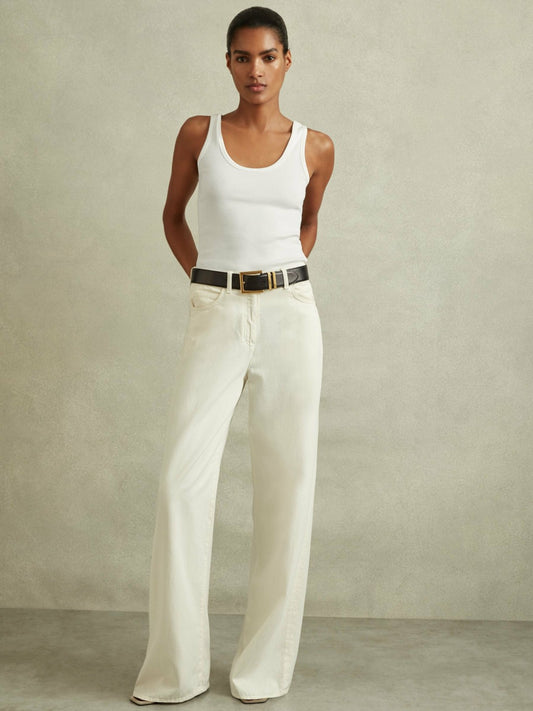 Stretch-Cotton Ribbed Vest in White Women | Reiss