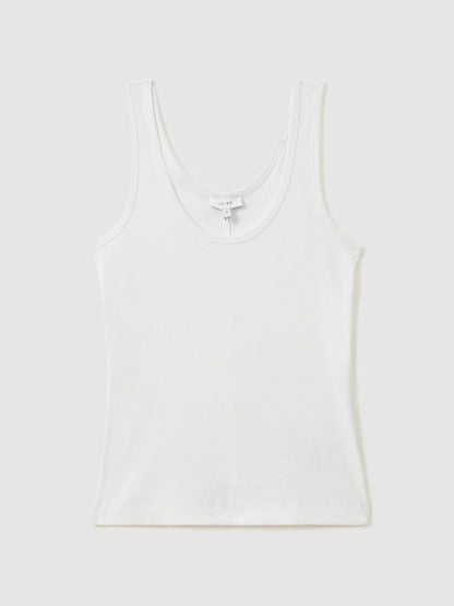 Stretch-Cotton Ribbed Vest in White Women | Reiss