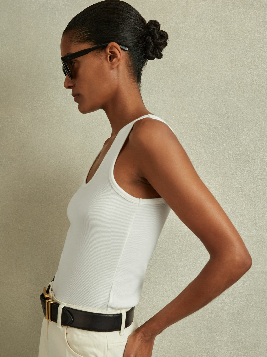 Stretch-Cotton Ribbed Vest in White Women | Reiss