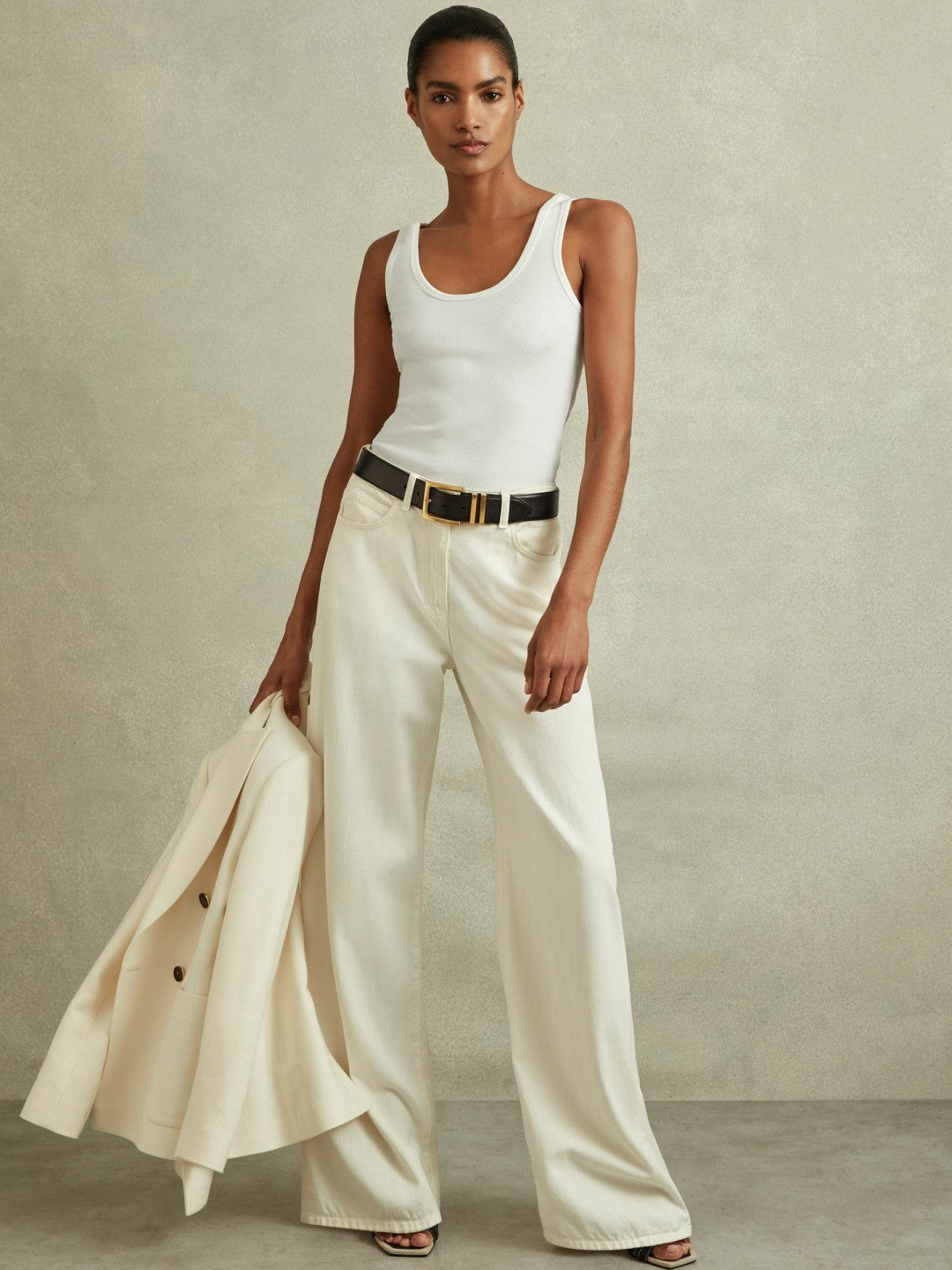 Stretch-Cotton Ribbed Vest in White Women | Reiss