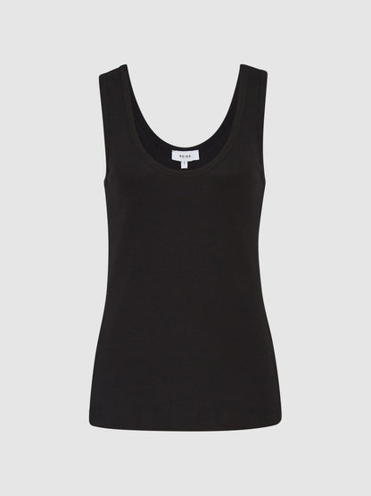 Stretch-Cotton Ribbed Vest in Black Women | Reiss