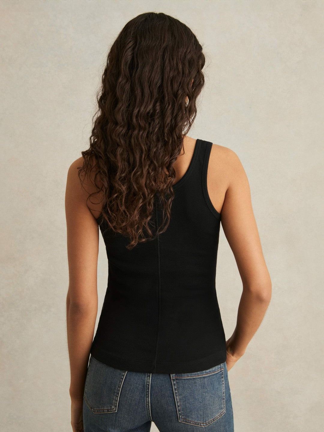 Stretch-Cotton Ribbed Vest in Black Women | Reiss