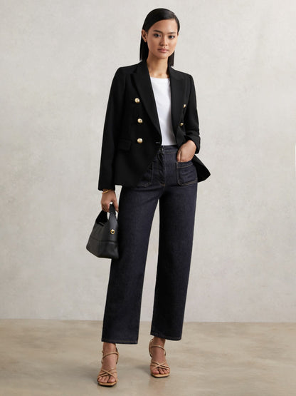 Petite Straight Leg Patch Pocket Jeans in Dark Blue Women | Reiss