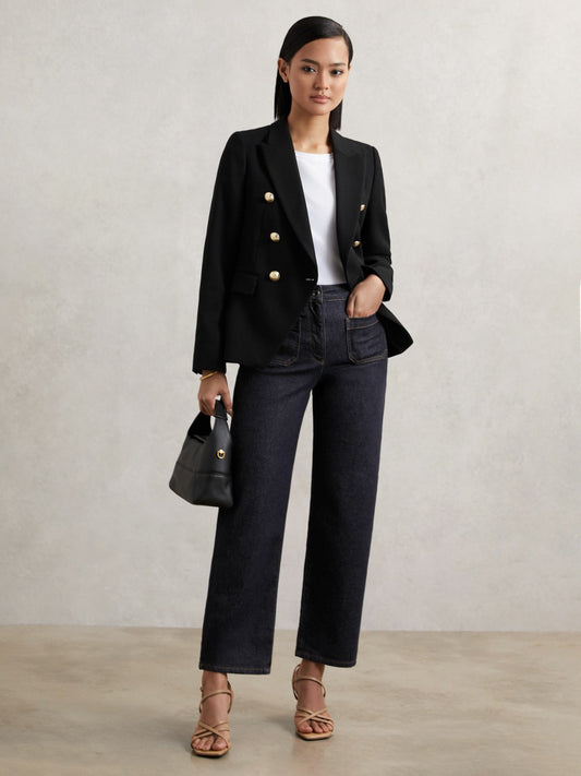 Petite Straight Leg Patch Pocket Jeans in Dark Blue Women | Reiss
