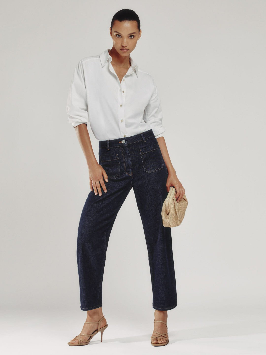 Petite Straight Leg Patch Pocket Jeans in Dark Blue Women | Reiss
