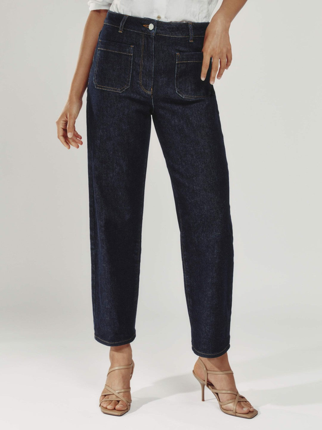 Petite Straight Leg Patch Pocket Jeans in Dark Blue Women | Reiss