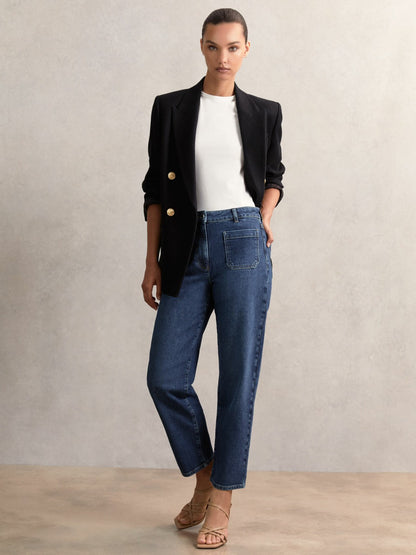 Petite Straight Leg Patch Pocket Jeans in Mid Blue Women | Reiss