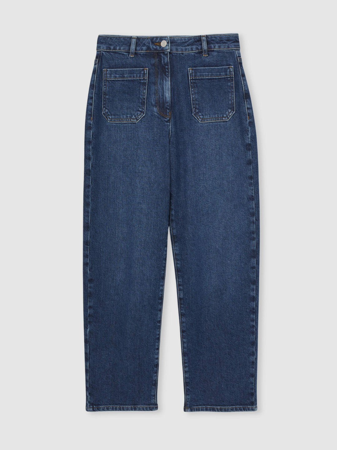Petite Straight Leg Patch Pocket Jeans in Mid Blue Women | Reiss