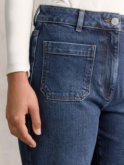 Petite Straight Leg Patch Pocket Jeans in Mid Blue Women | Reiss