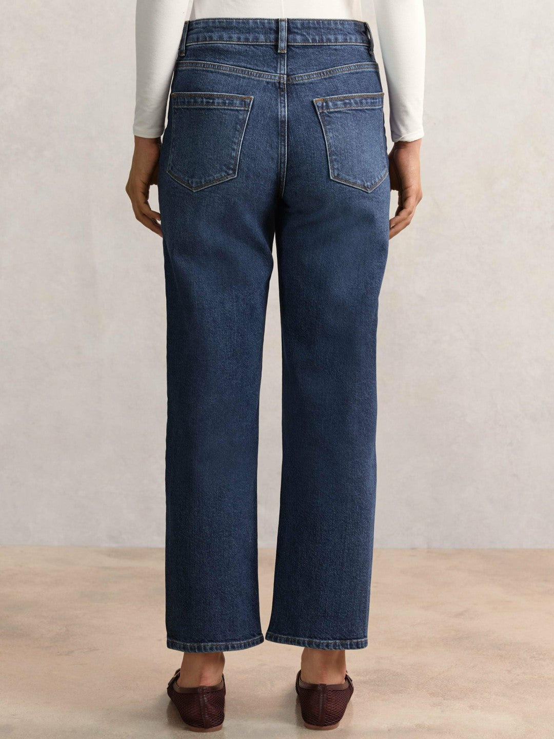 Petite Straight Leg Patch Pocket Jeans in Mid Blue Women | Reiss