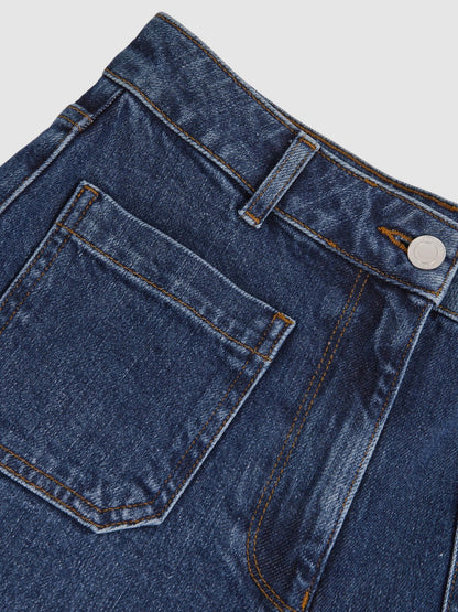 Petite Straight Leg Patch Pocket Jeans in Mid Blue Women | Reiss