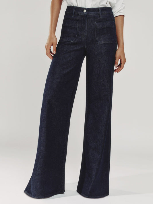 Petite Patch Pocket Wide Leg Jeans in Dark Blue Women | Reiss