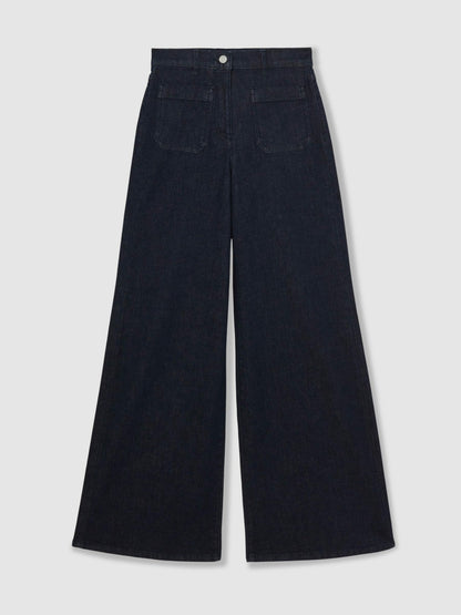 Petite Patch Pocket Wide Leg Jeans in Dark Blue Women | Reiss