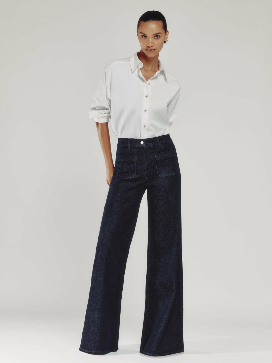 Petite Patch Pocket Wide Leg Jeans in Dark Blue Women | Reiss