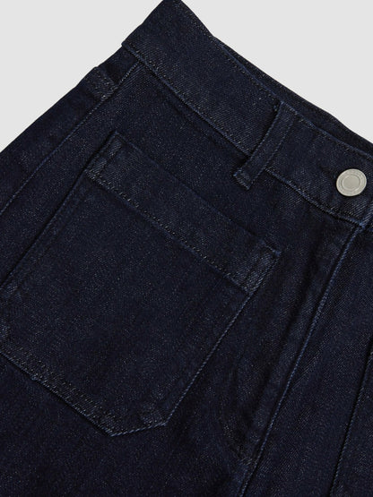 Petite Patch Pocket Wide Leg Jeans in Dark Blue Women | Reiss