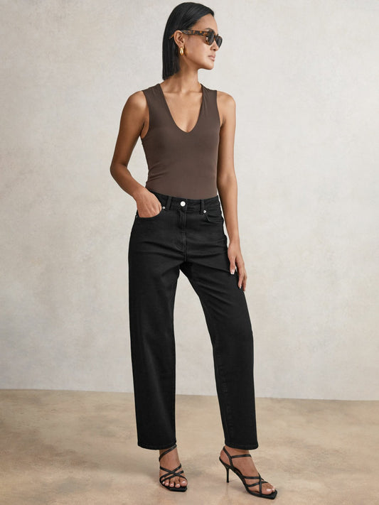 Petite Mid Rise Straight Leg Jeans in Black Women | Reiss