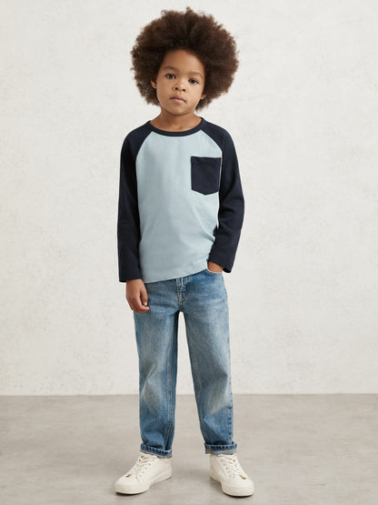 9-13 yrs Cotton Colour-Block Long-Sleeve T-Shirt in Navy Blue Children & Baby | Reiss