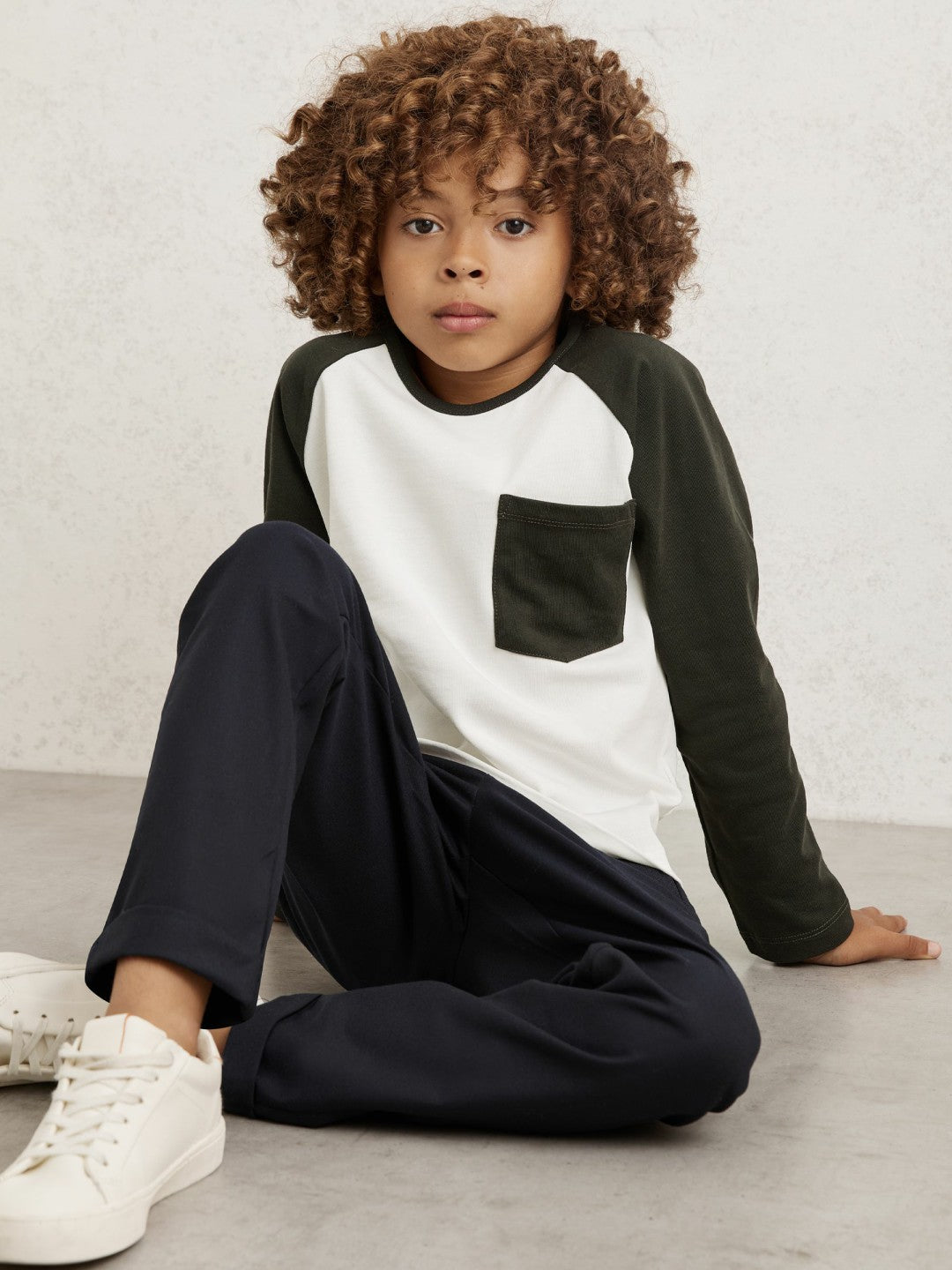 13-14 yrs Cotton Colour-Block Long-Sleeve T-Shirt in Green Children & Baby | Reiss