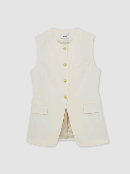 High-Neck Longline Waistcoat in Cream Women | Reiss