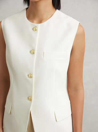 High-Neck Longline Waistcoat in Cream Women | Reiss