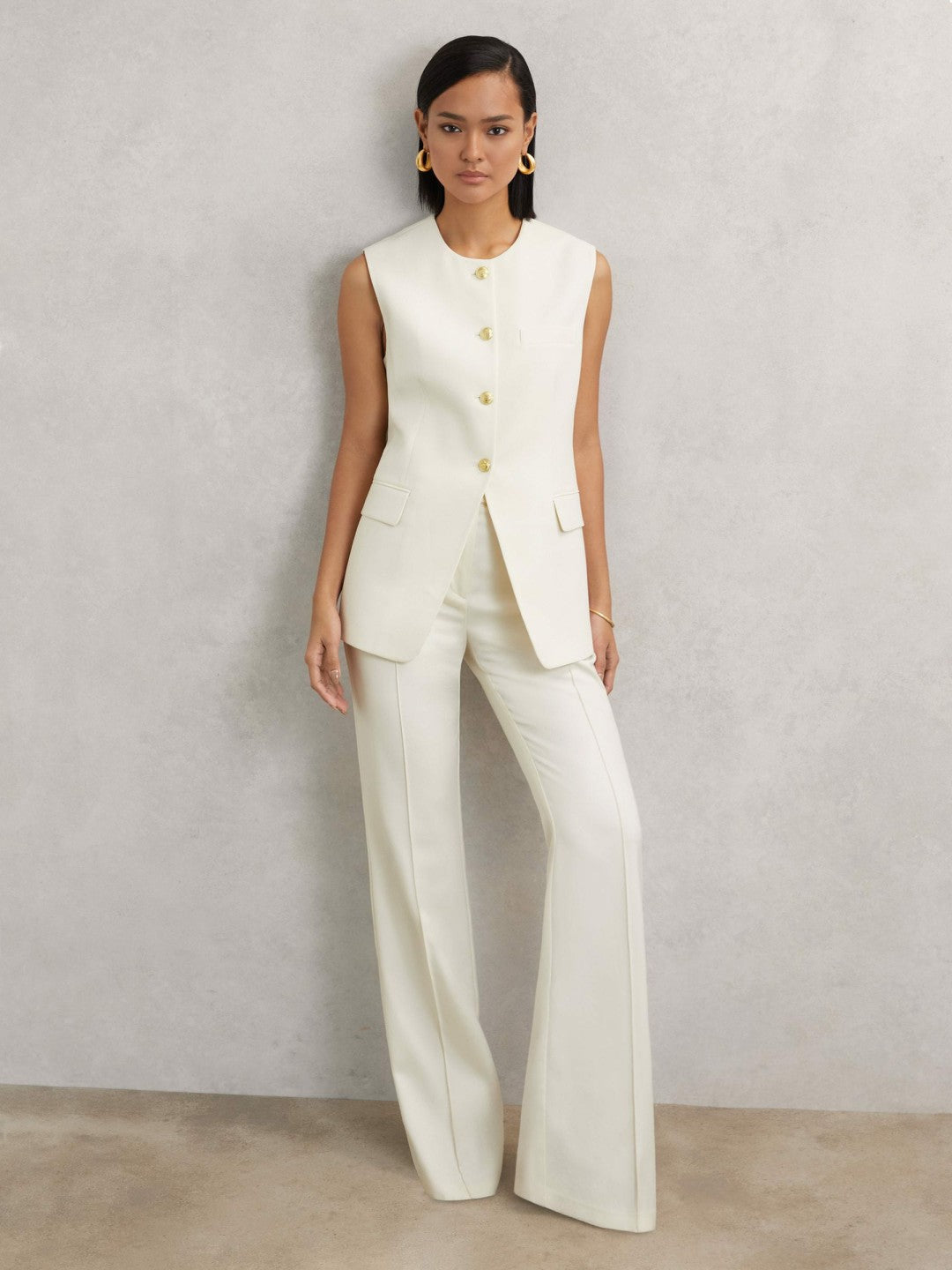 High-Neck Longline Waistcoat in Cream Women | Reiss