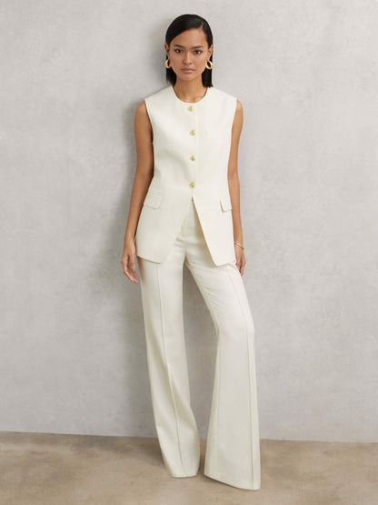 High-Neck Longline Waistcoat in Cream Women | Reiss