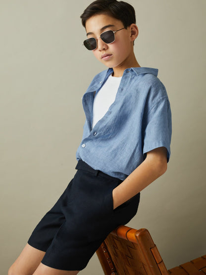 3-9 yrs Short Sleeve Linen Shirt in Sky Blue Children & Baby | Reiss