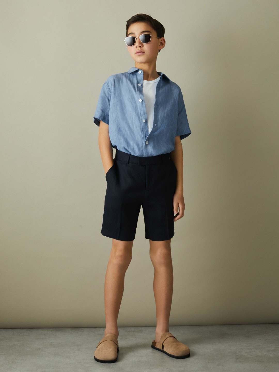 3-9 yrs Short Sleeve Linen Shirt in Sky Blue Children & Baby | Reiss
