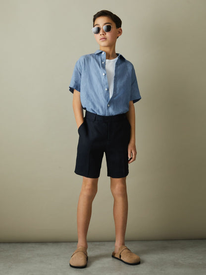 3-9 yrs Short Sleeve Linen Shirt in Sky Blue Children & Baby | Reiss