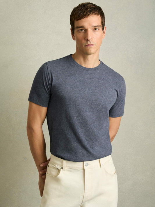 Cotton Crew Neck T-Shirt in Airforce Blue Melange Men | Reiss