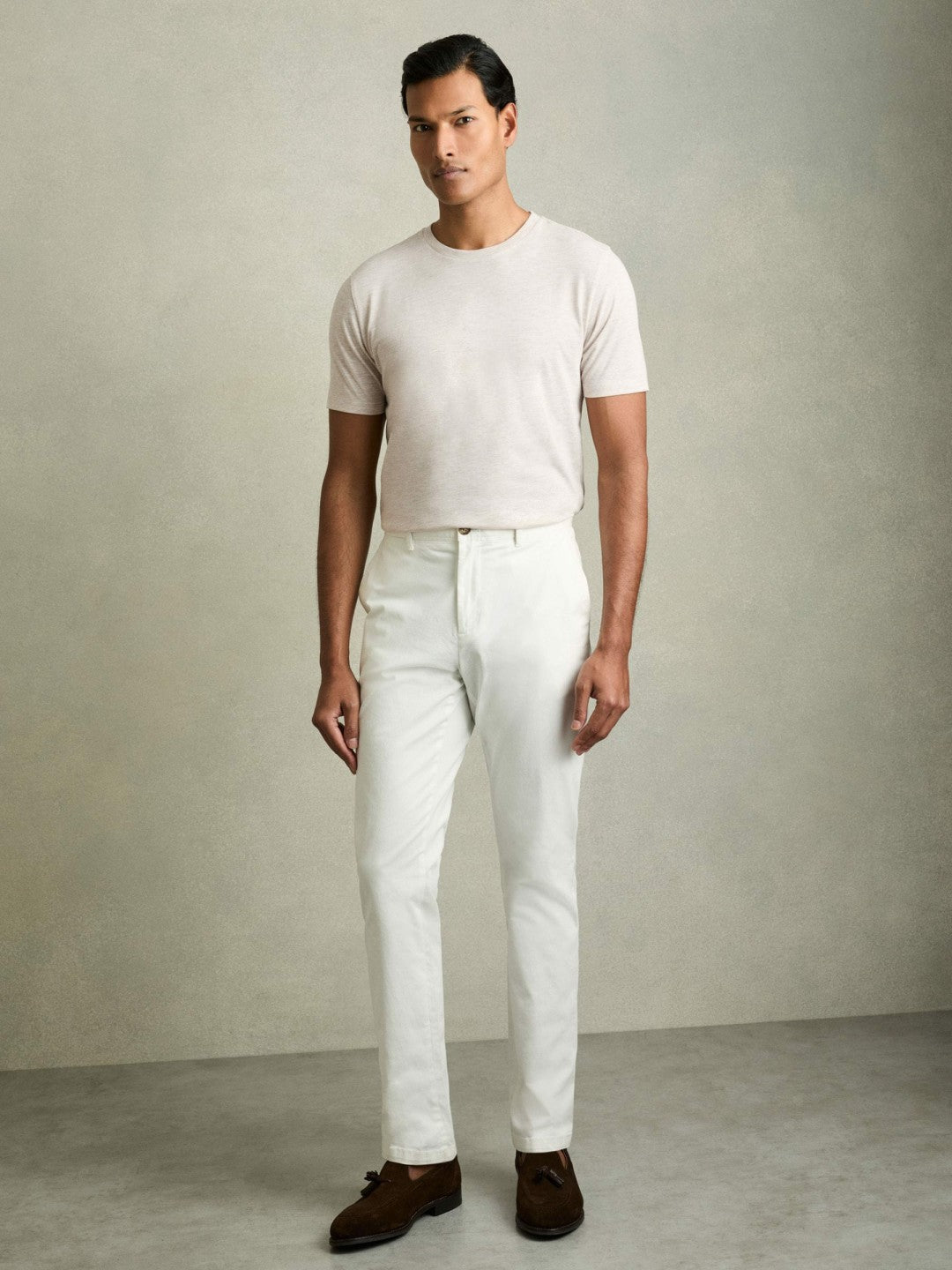 Cotton Crew Neck T-Shirt in Wheat Melange Men | Reiss