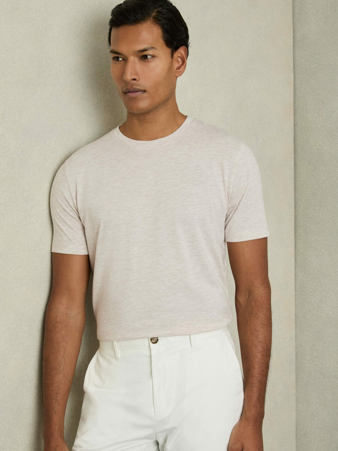 Cotton Crew Neck T-Shirt in Wheat Melange Men | Reiss