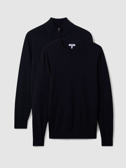 Pack of Two Merino Wool Jumpers in Navy Men | Reiss