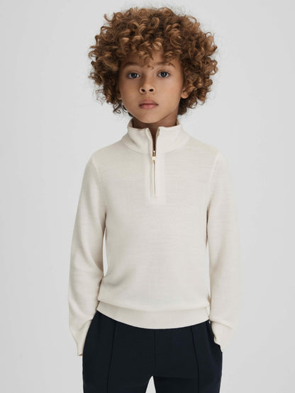 3-9 yrs Wool Half-Zip Funnel Neck Jumper in Snow Children & Baby | Reiss