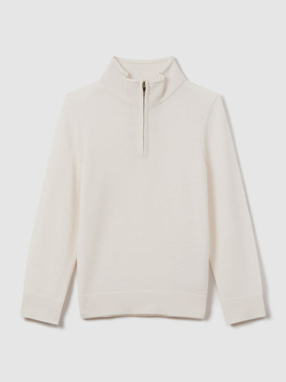 3-9 yrs Wool Half-Zip Funnel Neck Jumper in Snow Children & Baby | Reiss