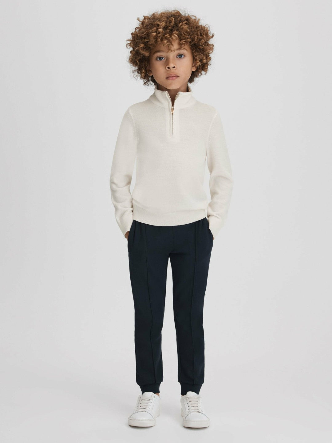 3-9 yrs Wool Half-Zip Funnel Neck Jumper in Snow Children & Baby | Reiss