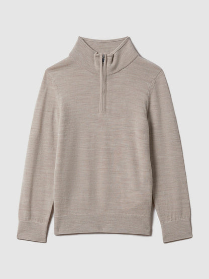 3-9 yrs Wool Half-Zip Funnel Neck Jumper in Wheat Melange Children & Baby | Reiss