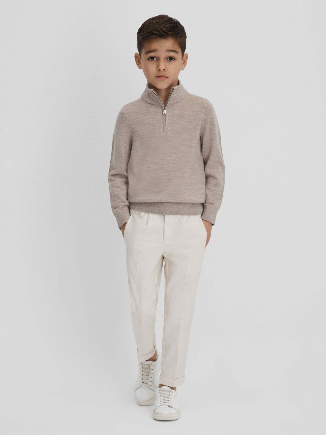 3-9 yrs Wool Half-Zip Funnel Neck Jumper in Wheat Melange Children & Baby | Reiss