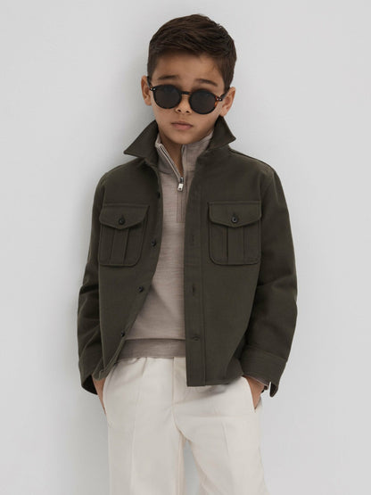 3-9 yrs Wool Half-Zip Funnel Neck Jumper in Wheat Melange Children & Baby | Reiss