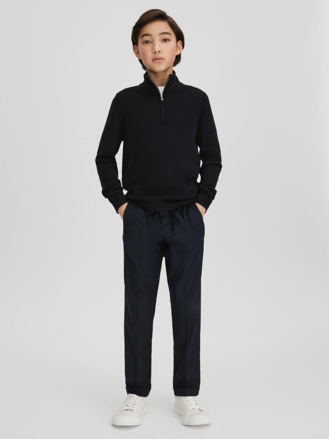 3-9 yrs Wool Half-Zip Funnel Neck Jumper in Navy Children & Baby | Reiss